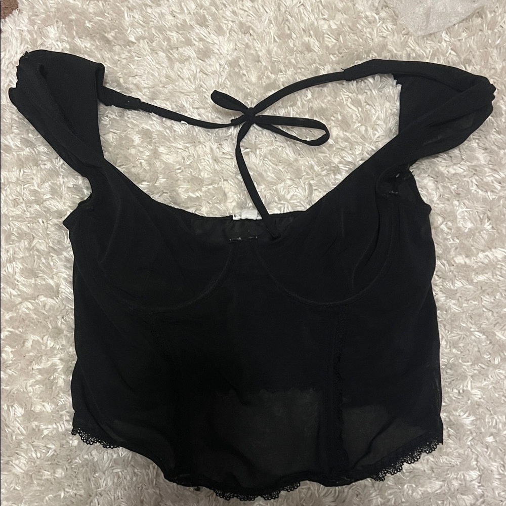 Garage Black Sheer Top with Tie-Back